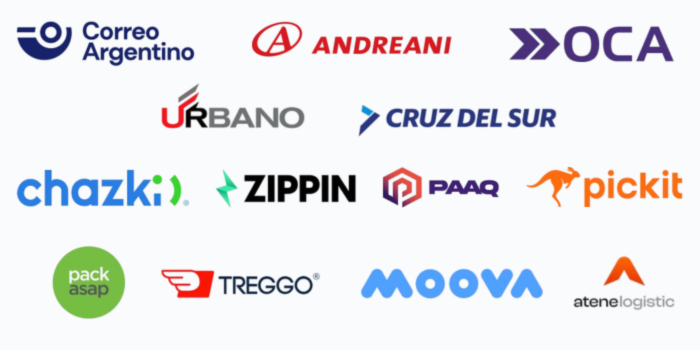 OCA, Andreani, Atené, Correo Argentino, Chazki, Packasap, Paaq, Pickit, Urbano, Moova, Treggo, Shipnow, Welivery, Zippin, Cruz del Sur