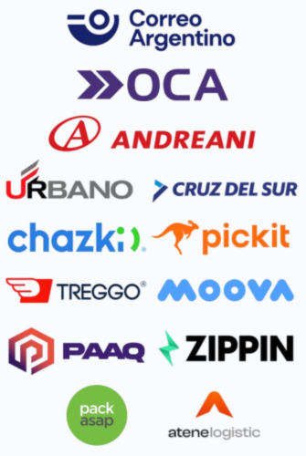 OCA, Andreani, Atené, Correo Argentino, Chazki, Packasap, Paaq, Pickit, Urbano, Moova, Treggo, Shipnow, Welivery, Zippin, Cruz del Sur